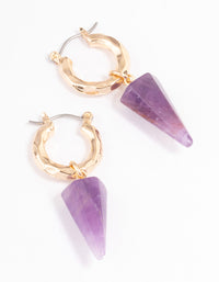 Gold Amethyst Triangle Hoop Earrings - link has visual effect only