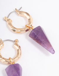 Gold Amethyst Triangle Hoop Earrings - link has visual effect only