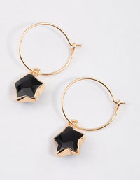 Gold Black Onyx Mini Star Hoop Earrings - link has visual effect only