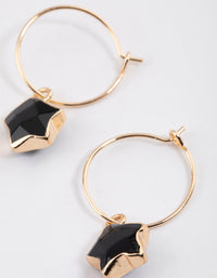 Gold Black Onyx Mini Star Hoop Earrings - link has visual effect only