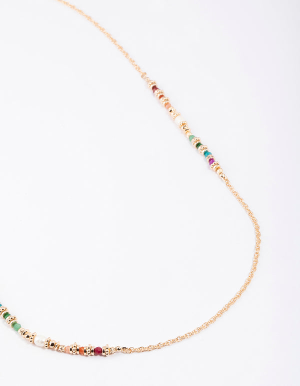 Gold Mixed Beaded Chain Necklace