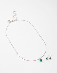 Rhodium Emerald Stone Jewellery Set - link has visual effect only