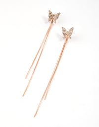 Rose Gold Diamante Butterfly Sandwich Drop Earrings - link has visual effect only