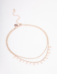 Rose Gold Double Row Dainty Rectangle Diamante Necklace - link has visual effect only