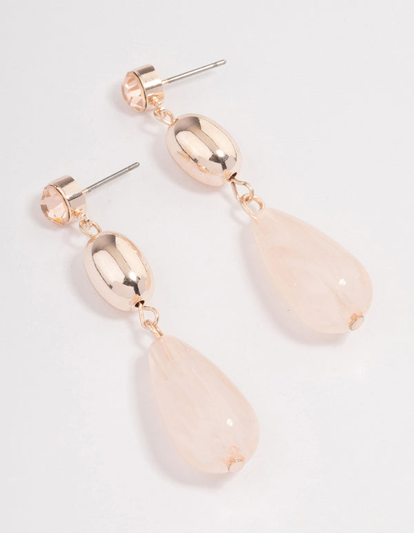 Rose Gold Ball & Pink Beaded Drop Earrings