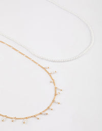 Gold Flower Pearl Layered Necklace - link has visual effect only