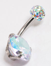 Surgical Steel Cubic Zirconia Round Claw Belly Ring - link has visual effect only