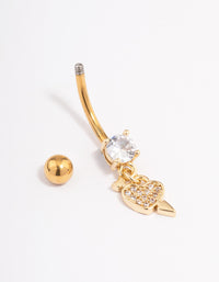 Gold Plated Surgical Steel Cubic Zirconia Cupid Heart Belly Ring - link has visual effect only