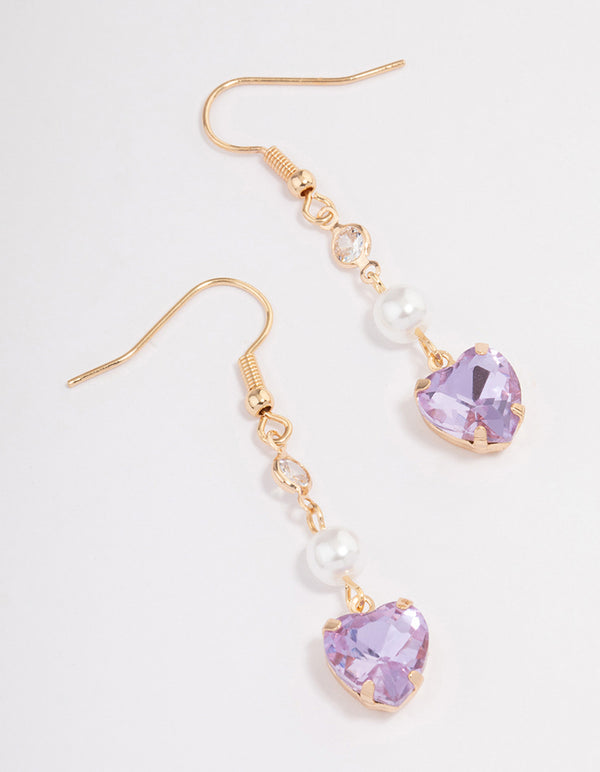 Purple Heart & Pearl Drop Earrings - Lovisa