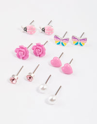 Kids Pink Rose Stud Earrings 6-Pack - link has visual effect only