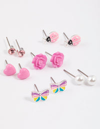 Kids Pink Rose Stud Earrings 6-Pack - link has visual effect only