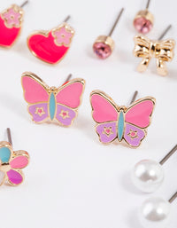 Kids Gold Butterfly Heart Stud Earrings 6-Pack - link has visual effect only