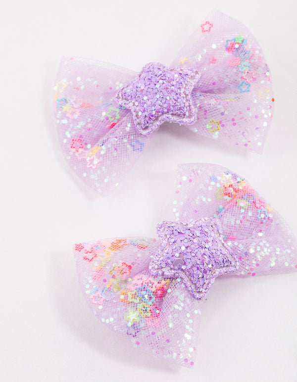 Kids Purple Star Bow Clips Pack - Lovisa