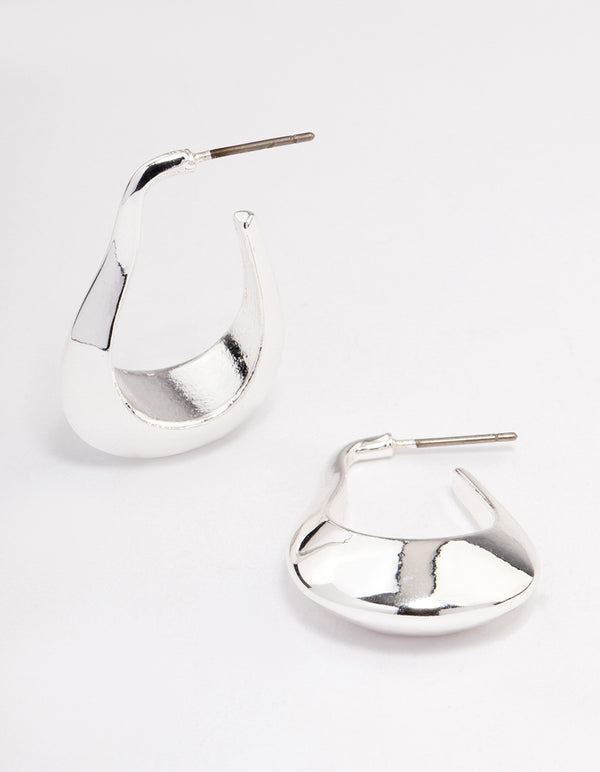 Silver Plated Rectangle Wide Hoop Earrings