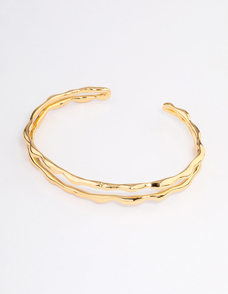 Gold Plated Double Molten Cuff Bangle - Lovisa