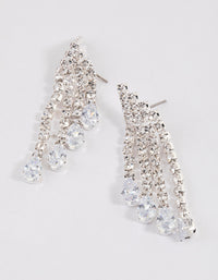 Silver Cubic Zirconia Four Row Tassel Stone Drop Earrings - link has visual effect only