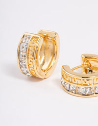 Gold Plated Square Diamante Aztec Hoop Earrings - link has visual effect only