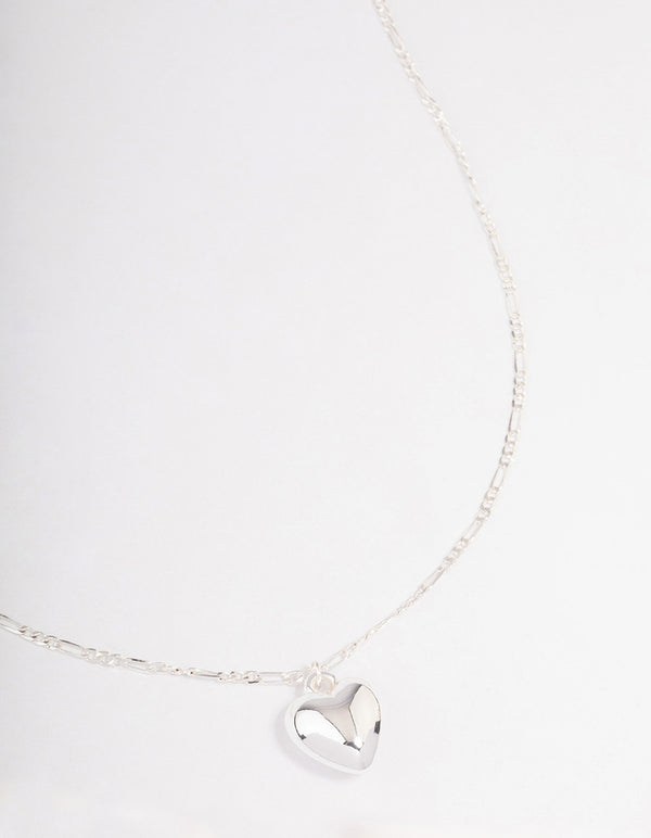 Silver Plated Puffy Heart Figaro Necklace