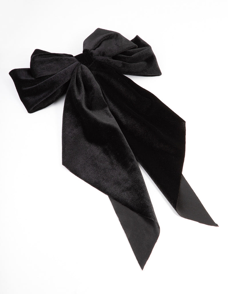 Black Fabric Velvet Drop Bow Clip - Lovisa