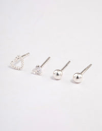 Sterling Silver Rope & Diamante Heart Stud Earring Pack - link has visual effect only