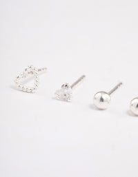 Sterling Silver Rope & Diamante Heart Stud Earring Pack - link has visual effect only