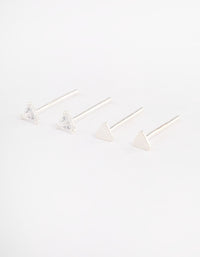 Sterling Silver Plain & Diamante Triangle Stud Earring Pack - link has visual effect only