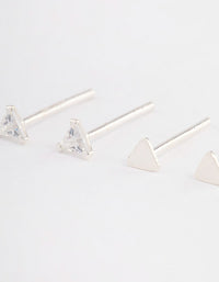 Sterling Silver Plain & Diamante Triangle Stud Earring Pack - link has visual effect only