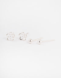 Sterling Silver Pearl Flower Stud Earring Pack - link has visual effect only