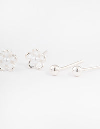 Sterling Silver Pearl Flower Stud Earring Pack - link has visual effect only