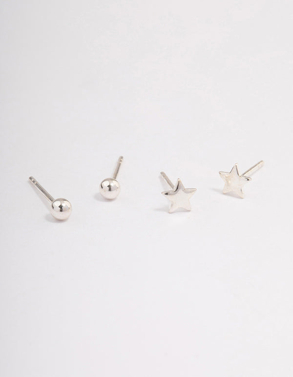 Sterling Silver Solid Star Stud Earring Pack