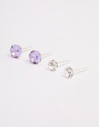 Sterling Silver Diamante Stud Earring Pack - link has visual effect only