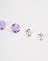 Sterling Silver Diamante Stud Earring Pack - link has visual effect only