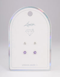 Sterling Silver Diamante Stud Earring Pack - link has visual effect only