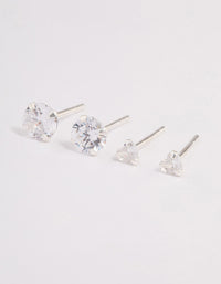 Sterling Silver Diamante Heart Stud Earring Pack - link has visual effect only