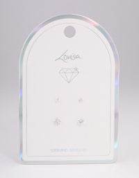 Sterling Silver Diamante Heart Stud Earring Pack - link has visual effect only