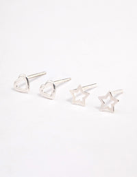 Sterling Silver Cut Out Star & Heart Earring Pack - link has visual effect only