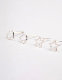 Sterling Silver Cut Out Star & Heart Earring Pack - link has visual effect only