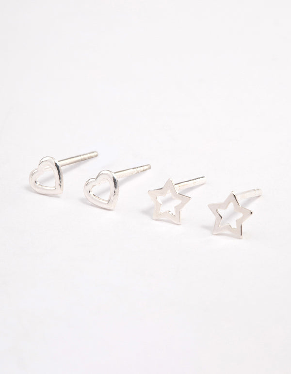 Sterling Silver Cut Out Star & Heart Earring Pack