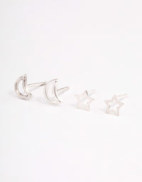 Sterling Silver Cut Out Moon & Star Earring Pack - link has visual effect only