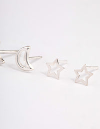 Sterling Silver Cut Out Moon & Star Earring Pack - link has visual effect only