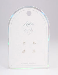 Sterling Silver Cut Out Moon & Star Earring Pack - link has visual effect only