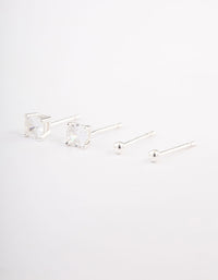 Sterling Silver Plain & Diamante Stud Earring Pack - link has visual effect only