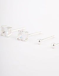 Sterling Silver Plain & Diamante Stud Earring Pack - link has visual effect only