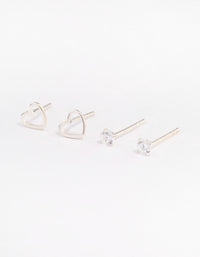 Sterling Silver Cut Out Heart Stud Earring Pack - link has visual effect only