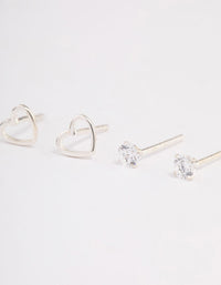 Sterling Silver Cut Out Heart Stud Earring Pack - link has visual effect only