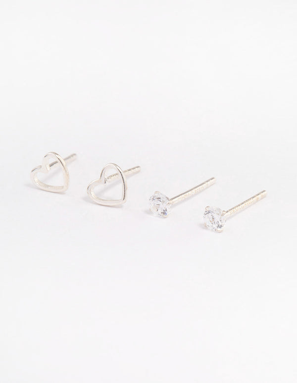 Sterling Silver Cut Out Heart Stud Earring Pack