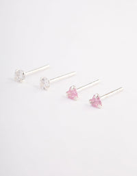 Sterling Silver Pink Diamante Heart Stud Earring Pack - link has visual effect only