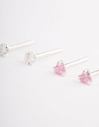 Sterling Silver Pink Diamante Heart Stud Earring Pack - link has visual effect only