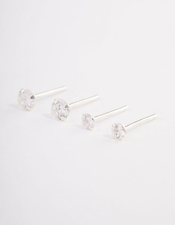 Sterling Silver Double Diamante Stud Earring Pack