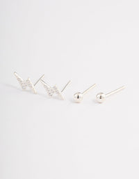 Sterling Silver Diamante Lightning Bolt Earring Pack - link has visual effect only